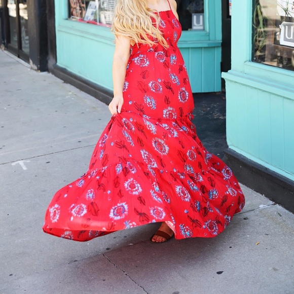 Free people garden party maxi dress red combo sz S - Picture 4 of 10